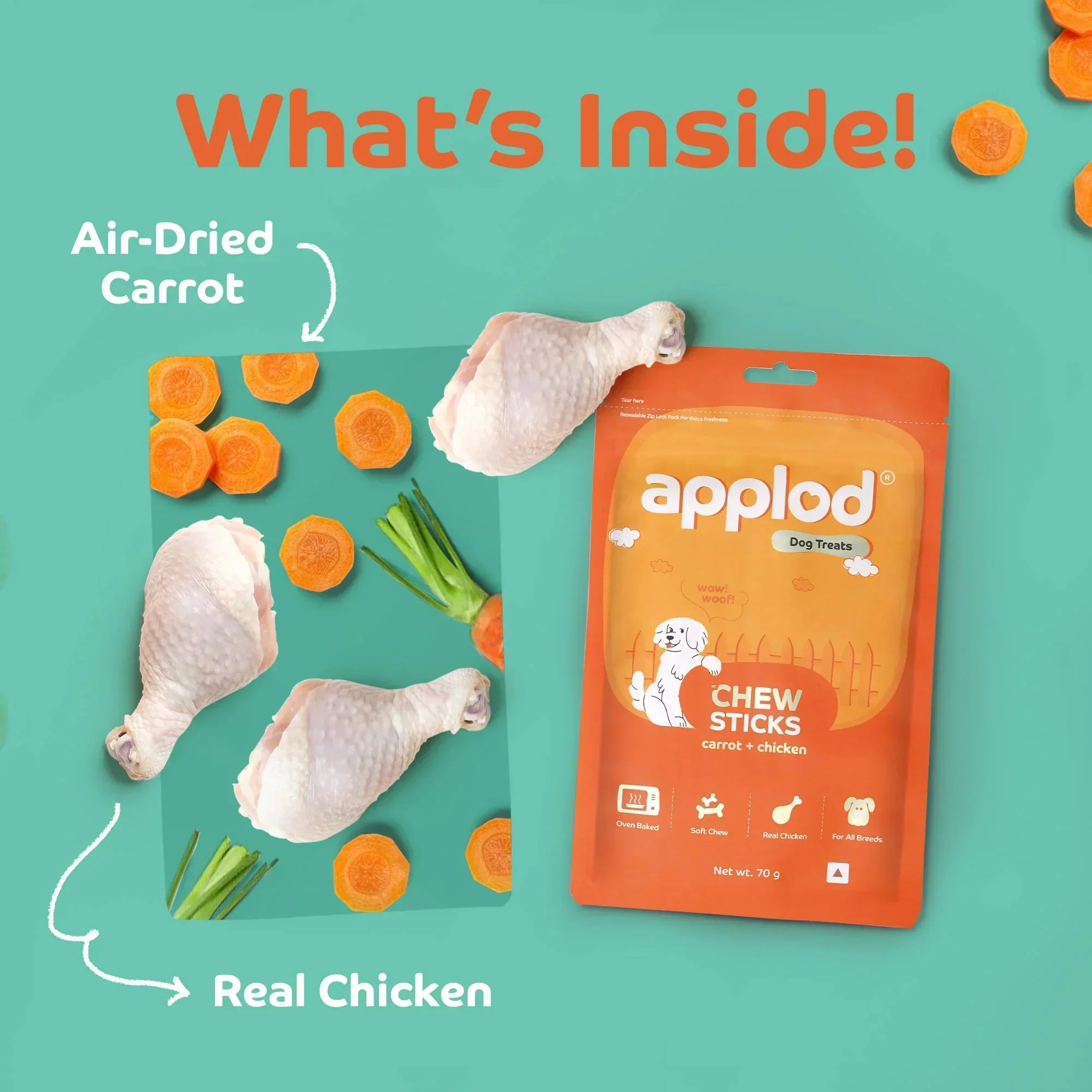 Applod Soft Carrot Chew Sticks Dog Treat  - 70g - Image 4