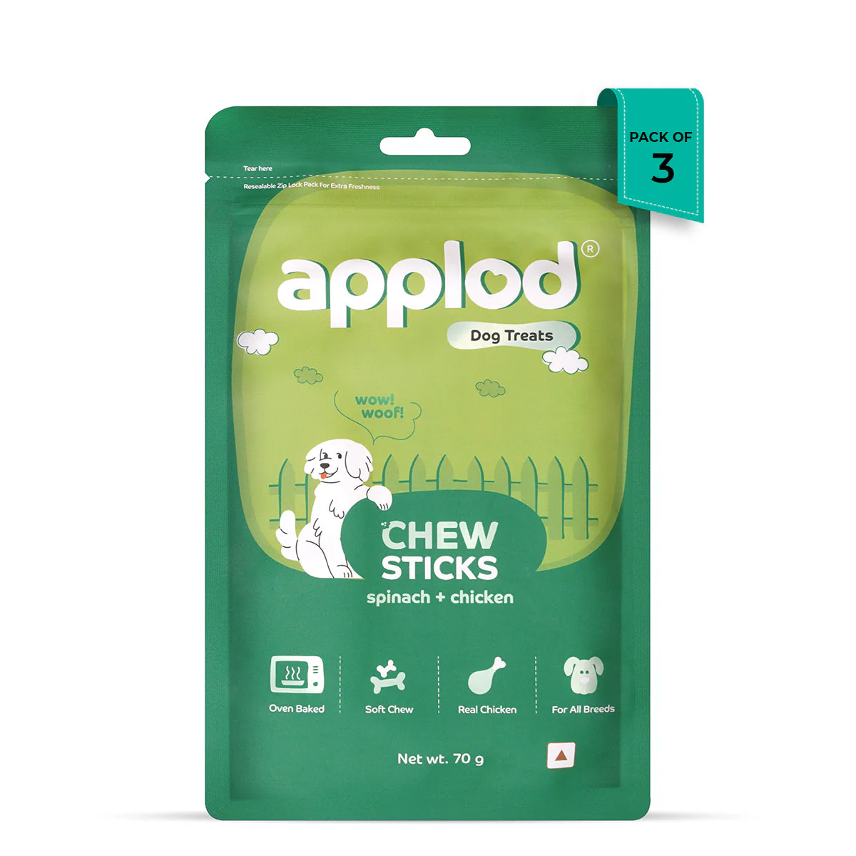 Applod Soft Spinach Chew Sticks Dog Treat - 70g - Image 10