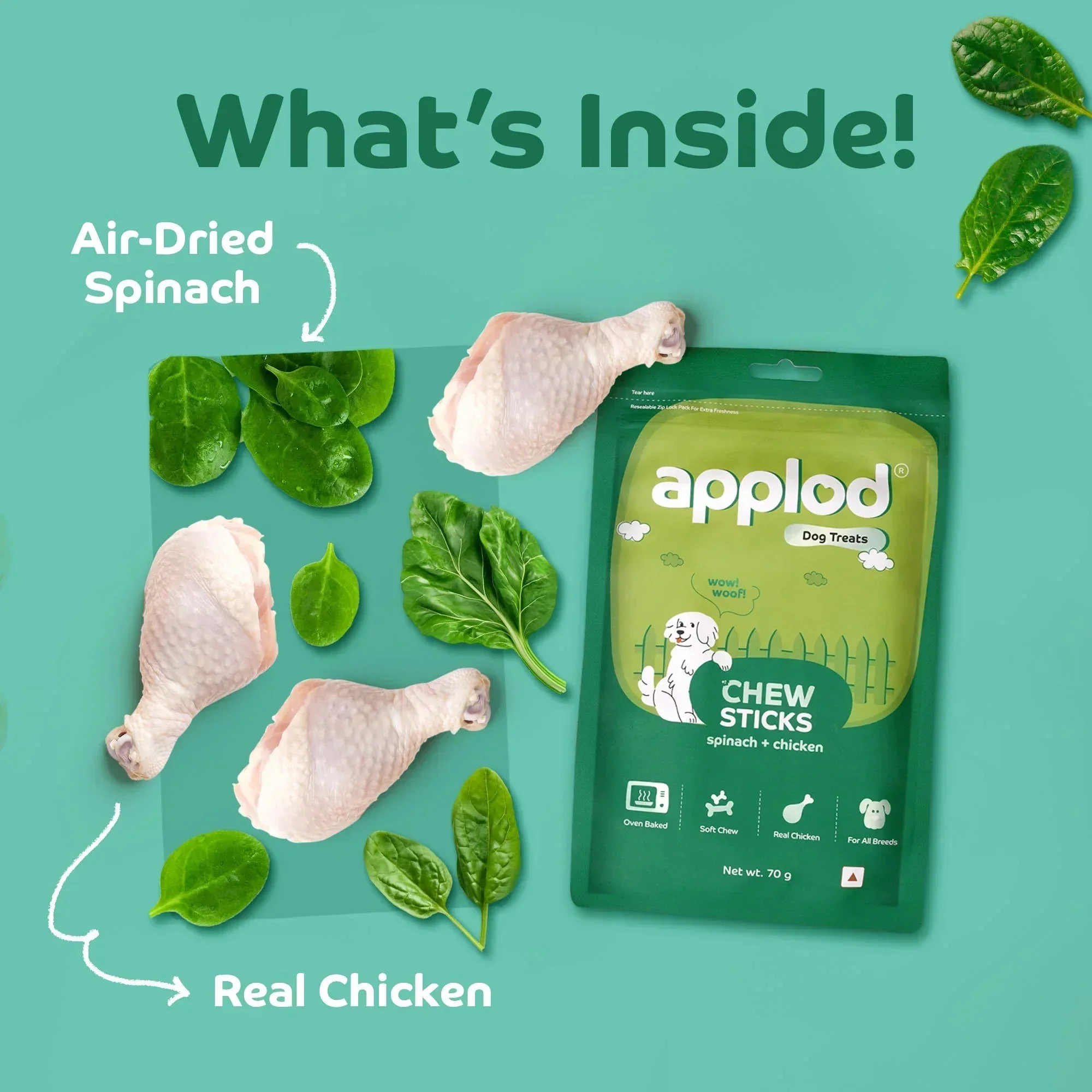 Applod Soft Spinach Chew Sticks Dog Treat - 70g - Image 3