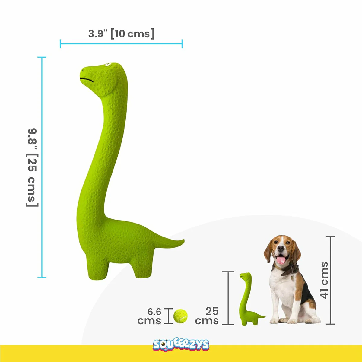 Squeeezys Latex Dino Dog Toy - Green - Image 8