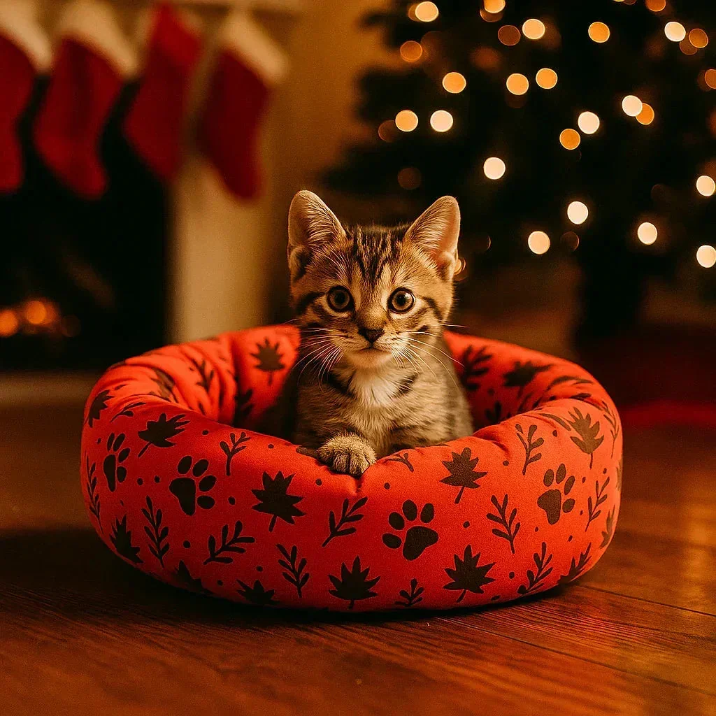 ZL Forest Leafy Doughnut Cat/Puppy Bed - Orange - Image 3
