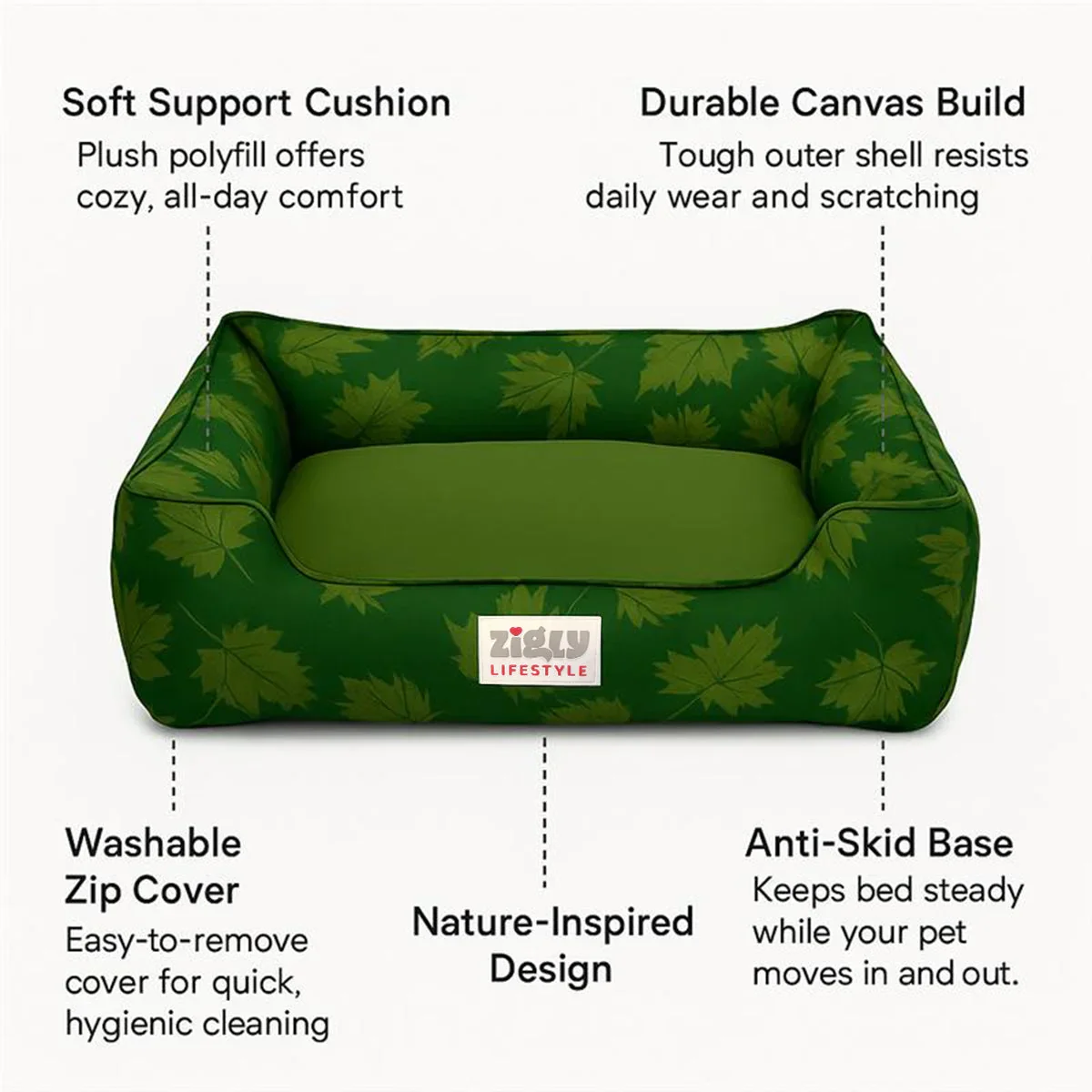 ZL Forest Leafy Lounger Dog Bed - Green - Image 3